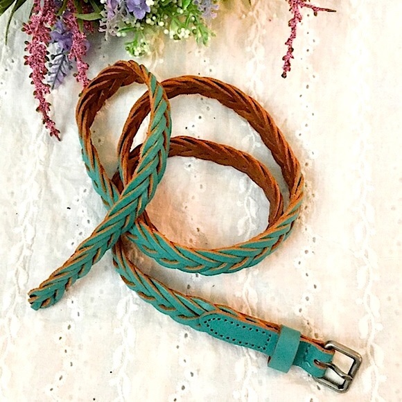 🦅 AE Turquoise Braided Leather Belt (S/M - Picture 3 of 8